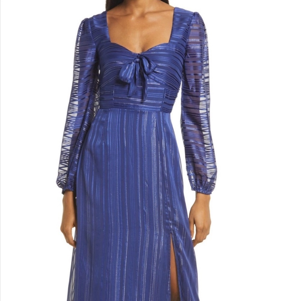NWT NSR Honore Metallic Thread Long Sleeve Midi Dress size small reg $128